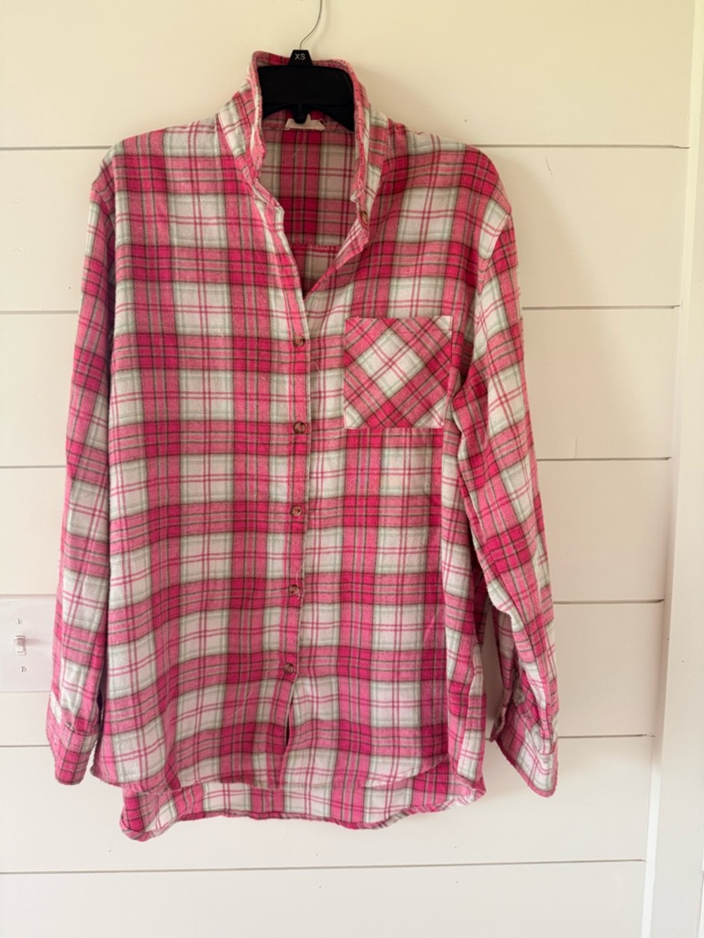 LA MIEL Pink and White Plaid Button-Down Shirt